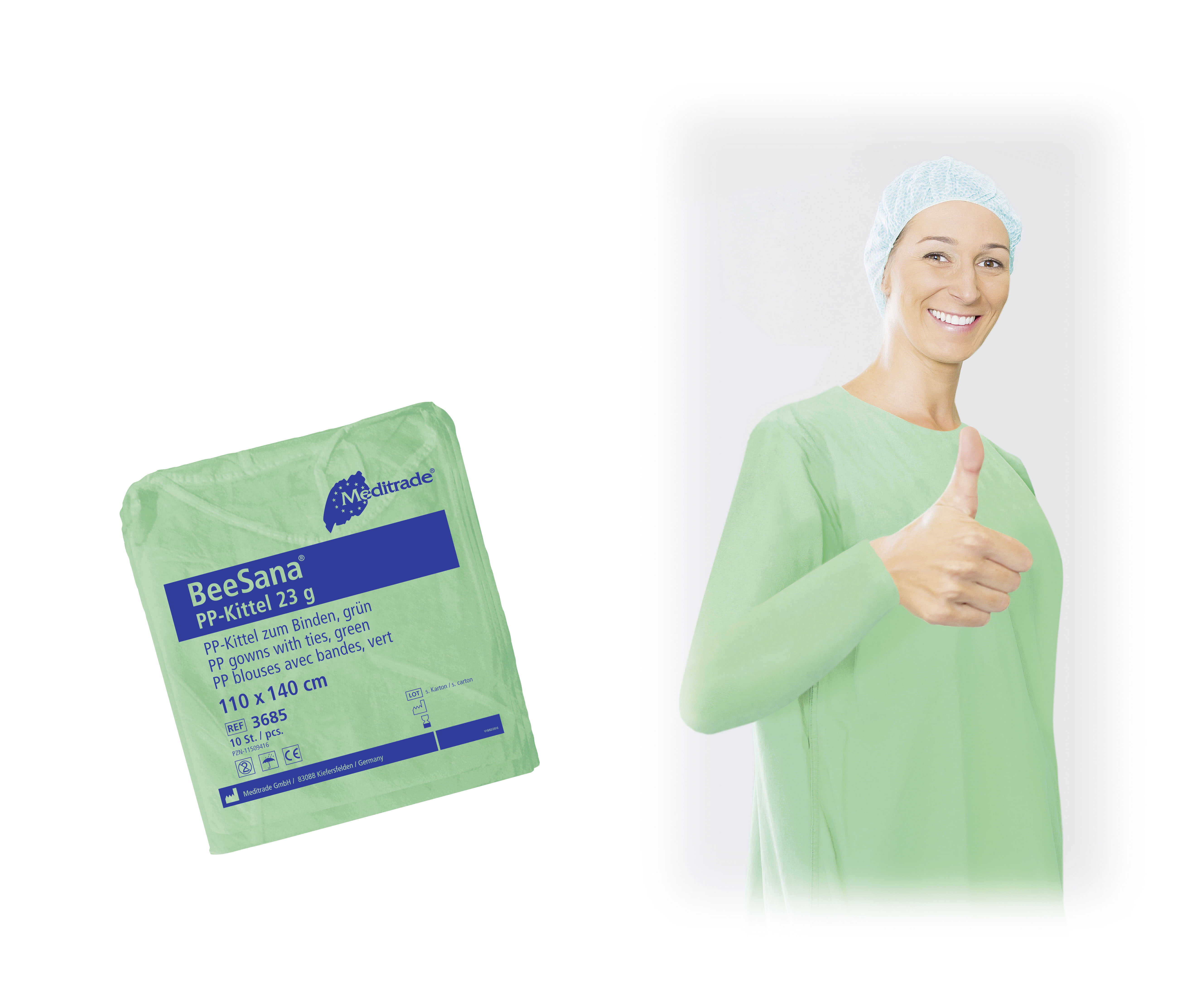 BeeSana PP-Kittel 23g mit elastischen Gummibändern Grün
